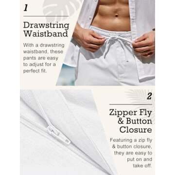 COOFANDY Men Beach Wedding Pants Elastic Waistband Linen Blend Pants Casual Loose Fit Yoga Pants (White, M)