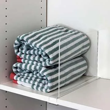 Pack of 2 Clear Acrylic Shelf Dividers for Closets. Closet Shelf Separators, Closet Organizers, Wood Shelves, Base Kitchen Cabinets, and Libraries.