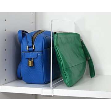 Pack of 2 Clear Acrylic Shelf Dividers for Closets. Closet Shelf Separators, Closet Organizers, Wood Shelves, Base Kitchen Cabinets, and Libraries.