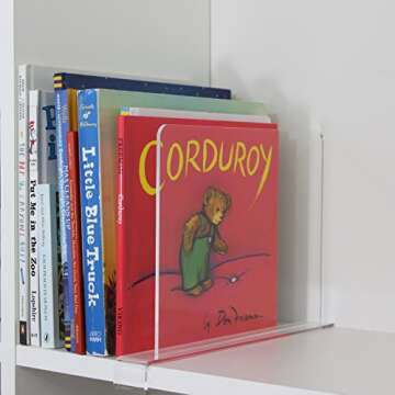 Pack of 2 Clear Acrylic Shelf Dividers for Closets. Closet Shelf Separators, Closet Organizers, Wood Shelves, Base Kitchen Cabinets, and Libraries.