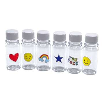 Yumbox Mini Wellness 2oz Juice Bottles with Caps (Pack of 6) Fun Designs, Reusable, Refillable, Recyclable Food Grade Plastic, Ginger Shots, Smoothie bottle, Leakproof caps