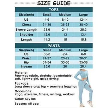 YOFIT Women 2 Piece Outfits Leggings+Long Sleeve Crop Tops Yoga Set Compression Skinny Tights Gym Fitness Pants Exercise Outfits