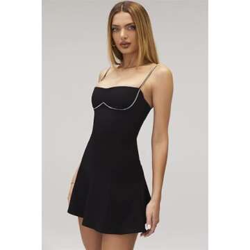 Linjianvhai Women Satin Sexy Hollow Out Mini Dress Solid Color Slik Party Dresses Sleeveless Spaghetti Strap Low Cut Dress …