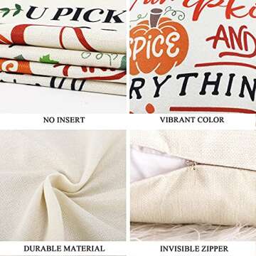 CDWERD Fall Pillow Covers 18x18 Inches Fall Decorations Thanksgiving Farmhouse Outdoor Throw Pillowcase Autumn Pumpkin Cushion Case for Home Decor Set of 4