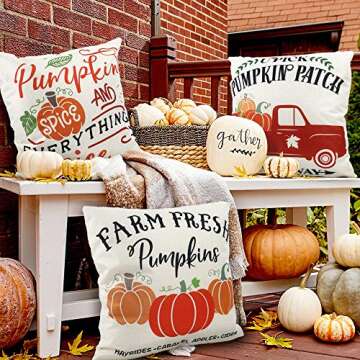 CDWERD Fall Pillow Covers 18x18 Inches Fall Decorations Thanksgiving Farmhouse Outdoor Throw Pillowcase Autumn Pumpkin Cushion Case for Home Decor Set of 4
