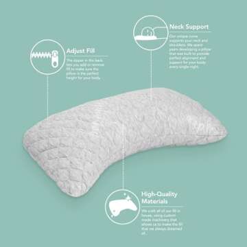 Honeydew Essence Side Pillow- The Ultimate Luxury Neck Pillow- Fully Adjustable Support for Neck Pain Relief- Made in USA- Enhanced, Hypoallergenic Patented Cooling Pillow Fill - Queen (Pack of 1)