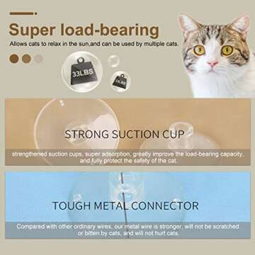 PetrPaiet Cat Window Perch Window Mounted Cat Bed Cat Hammock Window Seat with Durable Heavy Duty Suction Cups Extra Large Sturdy Space Saving Cat Bed ABS Fabric, Holds up to 33lbs(Light Khaki)