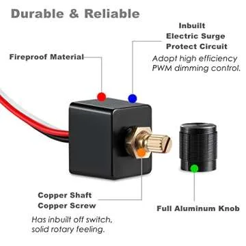 Acegoo 12V Dimmer Switch, RV Light Dimmer High Side PWM Dimming Switch for Boat Camper Trailer Van Truck Cars, Works with LED Light Fixture, Halogen, Incandescent, Strip Lights