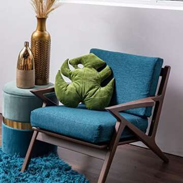 Green Philosophy Co. Plush Monstera Deliciosa Mossy Earth Leaf Shaped Throw Pillows for Couch Sofa Living Room Home Decor Gift for Plant Lovers and Friends Leaves Decoration Cushion Bedroom