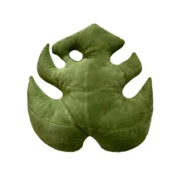 Green Philosophy Co. Plush Monstera Deliciosa Mossy Earth Leaf Shaped Throw Pillows for Couch Sofa Living Room Home Decor Gift for Plant Lovers and Friends Leaves Decoration Cushion Bedroom