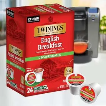 Twinings Decaf English Breakfast Tea K-Cup Pods for Keurig, Naturally Decaffeinated Black Tea, Smooth, Flavourful, Robust, 48 Count