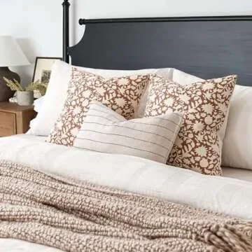 Foindtower Set of 2 Decorative Neutral Floral Throw Pillow Covers Accent Farmhouse Cushion Covers Boho Pillowcase for Couch Sofa Bedroom Living Room Home Decor Outdoor,20×20 Inch,Light Orange Brown