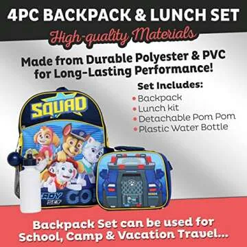 Paw Patrol Backpack & Lunch Set for Kids - 4PC Set
