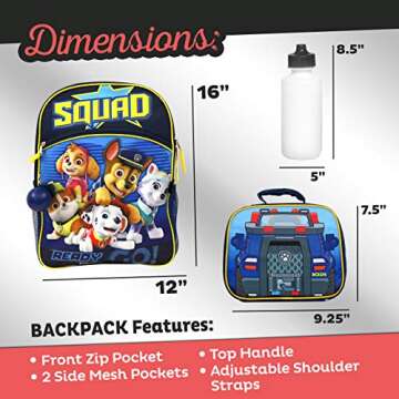 Paw Patrol Backpack & Lunch Set for Kids - 4PC Set