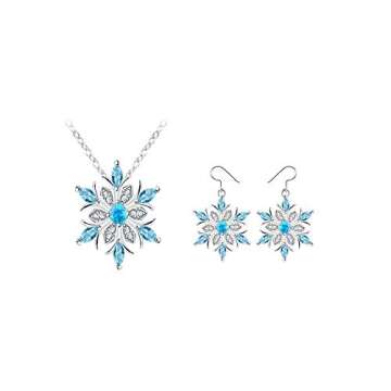 RTY Blue Crystal Snowflake Necklace Earrings Set for Women Sparkling Snow Flower Necklace Snowflake ...