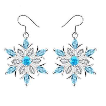 RTY Blue Crystal Snowflake Necklace Earrings Set for Women Sparkling Snow Flower Necklace Snowflake Drop Dangle Earrings Fashion Winter Jewelry