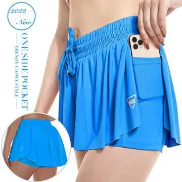 Womens 2 in 1 Flowy Athletic Shorts with Pocket Butterfly Running Workout Shorts Sweat Spandex Loung...