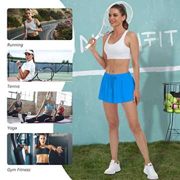Womens 2 in 1 Flowy Athletic Shorts with Pocket Butterfly Running Workout Shorts Sweat Spandex Lounge Gym Yoga Summer Skirts (Blue,Large)