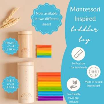 Sticks for Kids Travel Size, Montessori Toddler Toys, Toys for 1-3 Year Old, 1 Year Old Gift, Wooden Toddler Toys, Toddlers Stay Busy, Sensory Toys, Learning Toys for Toddlers, Educational Games