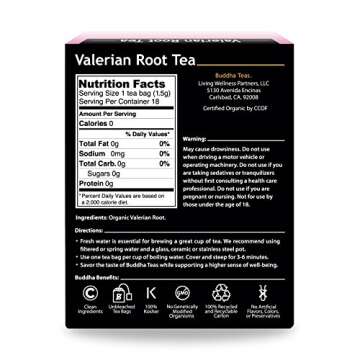 Buddha Teas Organic Valerian Root Tea - OU Kosher, USDA Organic, CCOF Organic, 18 Bleach-Free Tea Bags