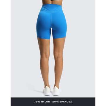 Aoxjox Trinity Workout Biker Shorts for Women Cross-Waist Crossover High Waisted Tummy Control Athletic Running Yoga Short 6" (Directoire Blue, Medium)