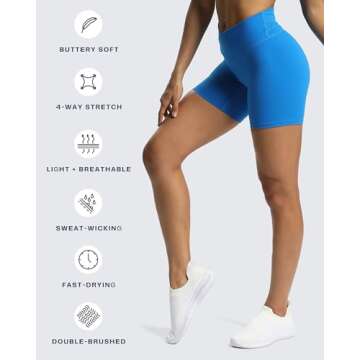 Aoxjox Trinity Workout Biker Shorts for Women Cross-Waist Crossover High Waisted Tummy Control Athletic Running Yoga Short 6" (Directoire Blue, Medium)