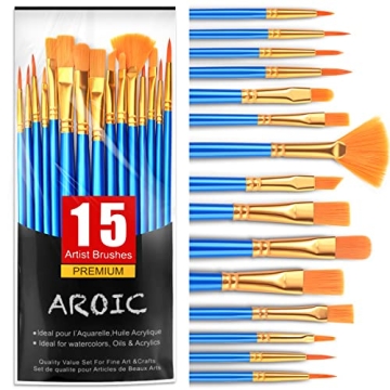 AROIC Acrylic Paint Brush Set - 15 Premium Brushes for Artists