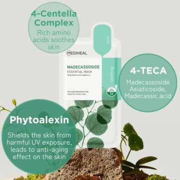 Mediheal Best Korean Sheet Mask - Madecassoside Essential Face Mask 10 Sheets For Sensitive Blemish Prone All Skin Types Hydrating Moisturizing Calming Soothing