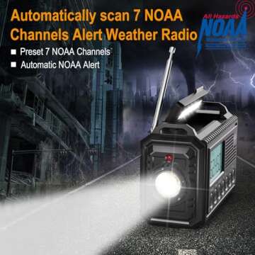 Raynic NOAA Weather Radio,5000mAh/18500mWh Solar Hand Crank Emergency Radio, Battery Powered Portabl...