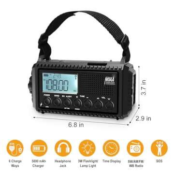 Raynic NOAA Weather Radio,5000mAh/18500mWh Solar Hand Crank Emergency Radio, Battery Powered Portable Radio with AM/FM/SW/NOAA, Cell Phone Charger, Type-C Charging, Flashlight and SOS Siren