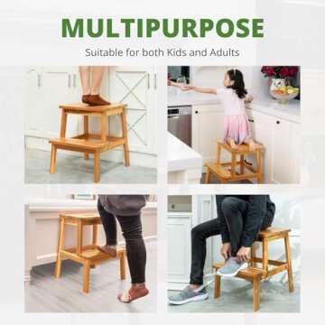 BEEFURNI 2 Step Wood Stool, Wooden Stepping Stools for Adults & Kids 350 lbs, Kids Stepping Chair, B...