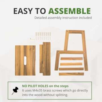 BEEFURNI 2 Step Wood Stool, Wooden Stepping Stools for Adults & Kids 350 lbs, Kids Stepping Chair, Bathroom, Bedroom Bench, Closet Climbing Chair, Easy to Assemble, 1 Year Manufacturer Warranty