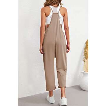Nirovien Womens Oversized Sleeveless Jumpsuits Loose Spaghetti Strap Baggy Overalls with Pockets Casual One Piece Rompers(Light Coffee,M)