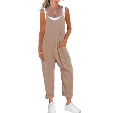 Nirovien Womens Oversized Sleeveless Jumpsuits Loose Spaghetti Strap Baggy Overalls with Pockets Casual One Piece Rompers(Light Coffee,M)