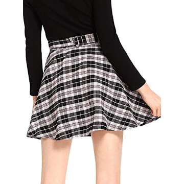 Milumia Women Plaid Mini Skater Skirts Cheerleader Pleated A Line Skirts with Belt Black