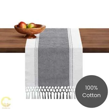 Comfy-co Table Runner 72 inch Long - Farmhouse Table Runner for Wedding Parties BBQ's Everyday Holidays - 100% Cotton 13x72 inch Rustic Vintage Dining Table Runner Grey