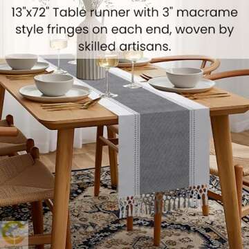 Comfy-co Table Runner 72 inch Long - Farmhouse Table Runner for Wedding Parties BBQ's Everyday Holidays - 100% Cotton 13x72 inch Rustic Vintage Dining Table Runner Grey