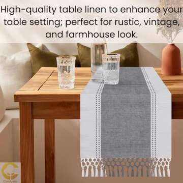 Comfy-co Table Runner 72 inch Long - Farmhouse Table Runner for Wedding Parties BBQ's Everyday Holidays - 100% Cotton 13x72 inch Rustic Vintage Dining Table Runner Grey