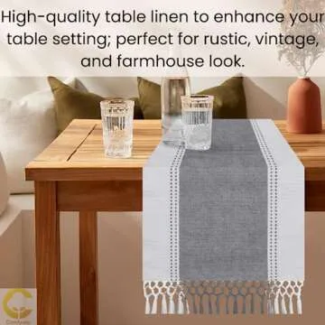 Comfy-co Table Runner 72 inch Long - Farmhouse Table Runner for Wedding Parties BBQ's Everyday Holidays - 100% Cotton 13x72 inch Rustic Vintage Dining Table Runner Grey