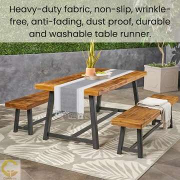 Comfy-co Table Runner 72 inch Long - Farmhouse Table Runner for Wedding Parties BBQ's Everyday Holidays - 100% Cotton 13x72 inch Rustic Vintage Dining Table Runner Grey