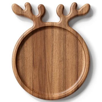 Dofira Acacia Antler Christmas Serving Platter, 12" x 15" Wooden Food Dish
