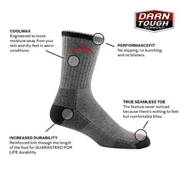 Darn Tough Coolmax Micro Crew Cushion Socks - Men's (Gray/Black, Medium)
