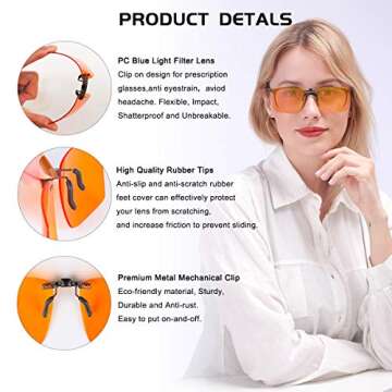 FONHCOO Clip-On Blue Light Blocking Glasses for Eye Care
