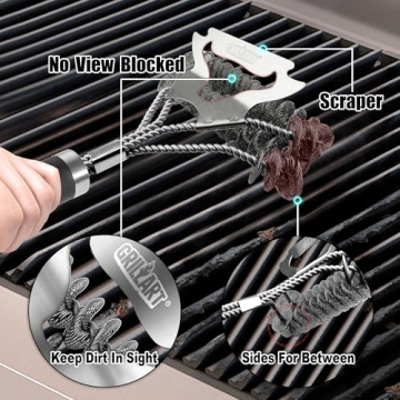 Bristle-Free Stainless Steel Grill Brush Safe BBQ Cleaner