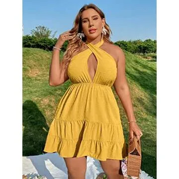 Plus Size Crossover Halter Neck Tie Cut Out Dress 2023