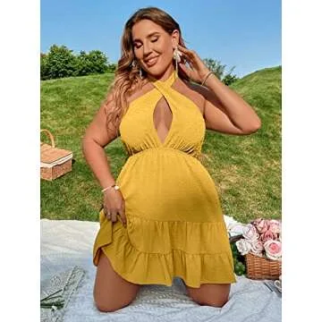 Plus Size Crossover Halter Neck Tie Cut Out Dress 2023