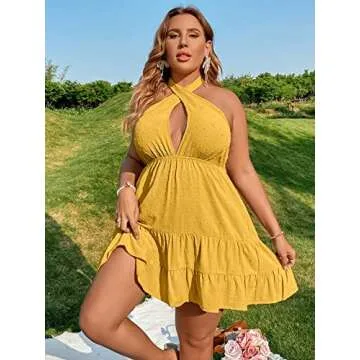 Plus Size Crossover Halter Neck Tie Cut Out Dress 2023