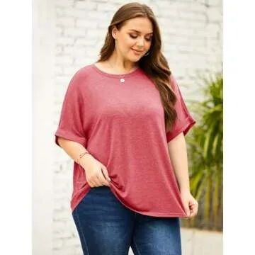 Langwyqu Womens Tops Oversized Tshirts Summer Short Sleeve T Shirts Business Casual Loose Fit Basic Tees Spring Fall Fashion Trendy Clothes 2025 Red
