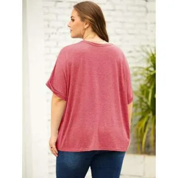 Langwyqu Womens Tops Oversized Tshirts Summer Short Sleeve T Shirts Business Casual Loose Fit Basic Tees Spring Fall Fashion Trendy Clothes 2025 Red