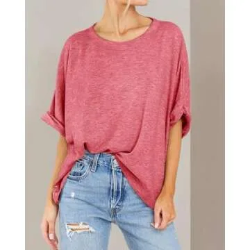 Langwyqu Womens Tops Oversized Tshirts Summer Short Sleeve T Shirts Business Casual Loose Fit Basic Tees Spring Fall Fashion Trendy Clothes 2025 Red